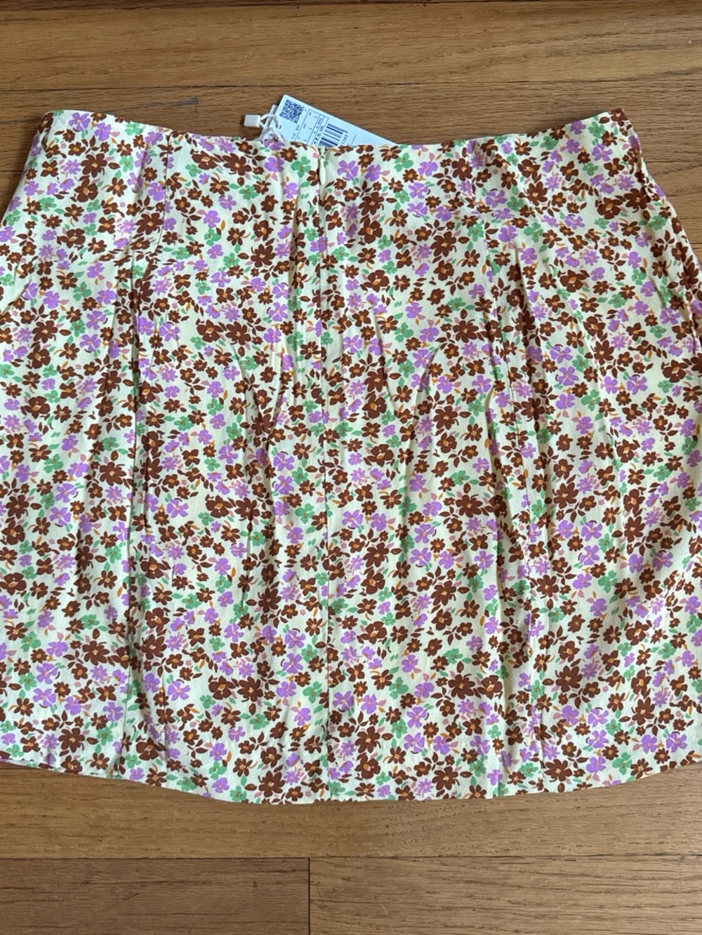 Mango Cream Mini Skirt with Brown, Pink & Green Floral Print